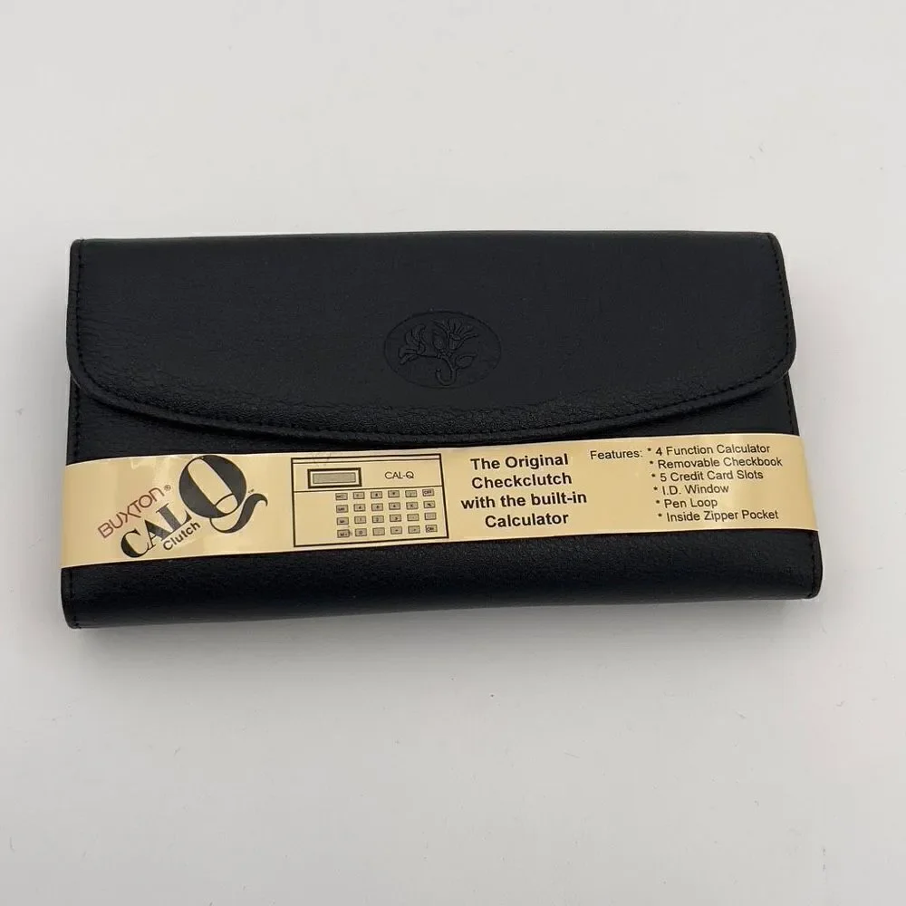 New with Defect BUXTON CAL Q CLUTCH Wallet Tri-Fold Genuine Leather Black Wallet